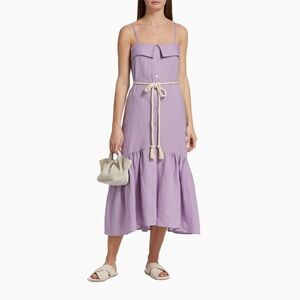 Hevron Ember Belted Linen Midi-Dress Lavender